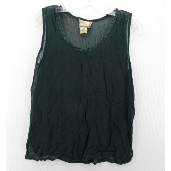 April Cornell Top Large Tank Blouse Pullover Sheer Cottage Embroider - Picture 1 of 8